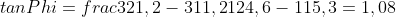 tan Phi = frac{321,2 - 311,2}{124,6 - 115,3} = 1,08